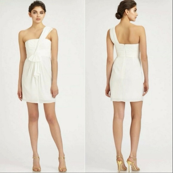Bcbgmaxazria White One Shoulder Dress, Size 10 - Picture 1 of 8